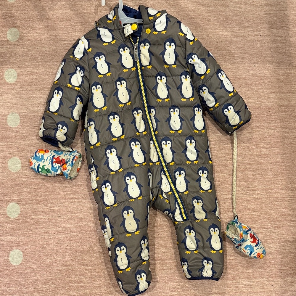 Hatley Gray Penguin Print Kids Footie